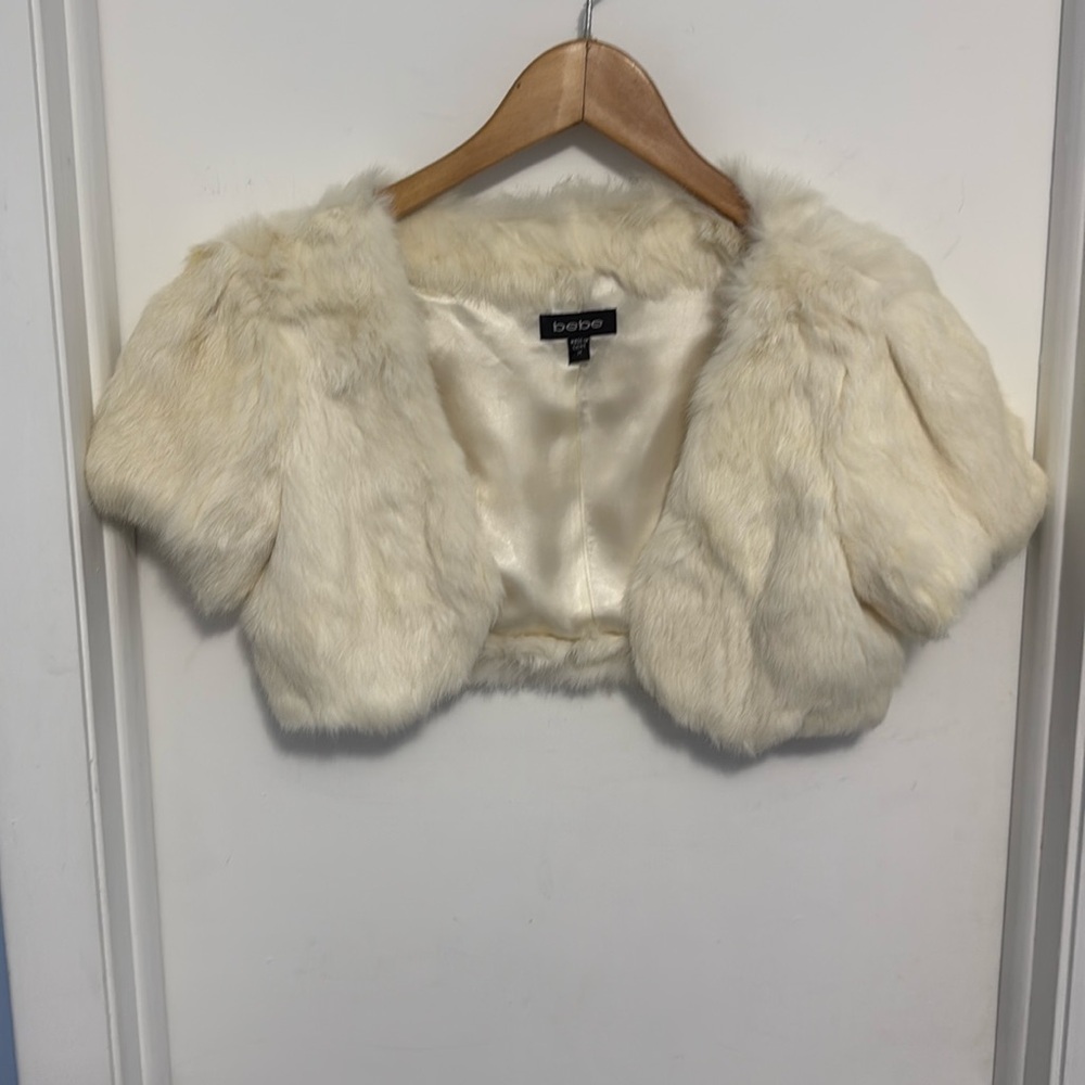Bebe Ivory Rabbit Fur Bolero Jacket